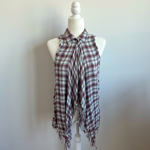Anthropologie Willow & Clay Plaid Sleeveless Fringe Vest - Picture 1 of 15